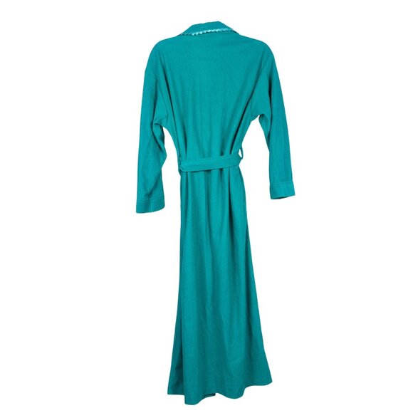 Adonna VTG Robe S Womens Green Embroidered Floral Ruffled Collar Dacron - Picture 6 of 6